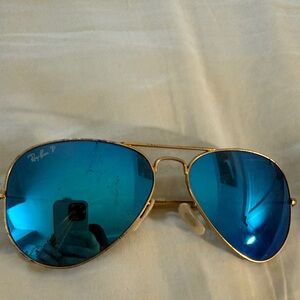 Ray-Ban Gold Frame Sunglasses with Blue Polarized Lenses
